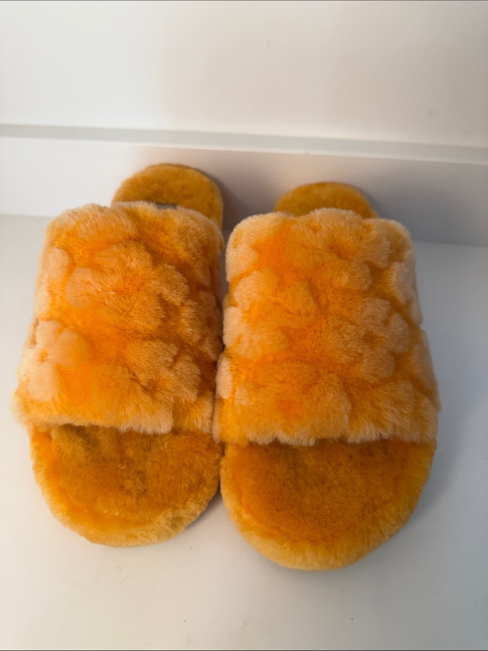 UGG Bright Orange Faux Fur Sliders - Size 8